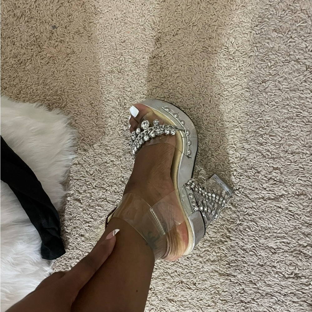 Sugar Thrillz Crystal-Embellished Clear Heels - Picture 3 of 4